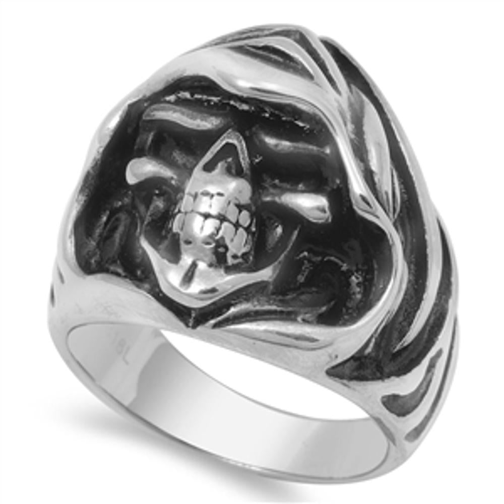 Hooded Skull Biker Chopper Ring New 316L Stainless Steel Band Sizes 8-15