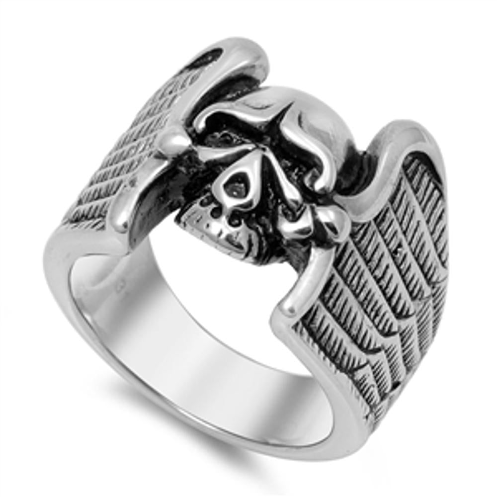 Biker Skull Wings Cutout Chopper Ring New 316L Stainless Steel Band Sizes 8-15