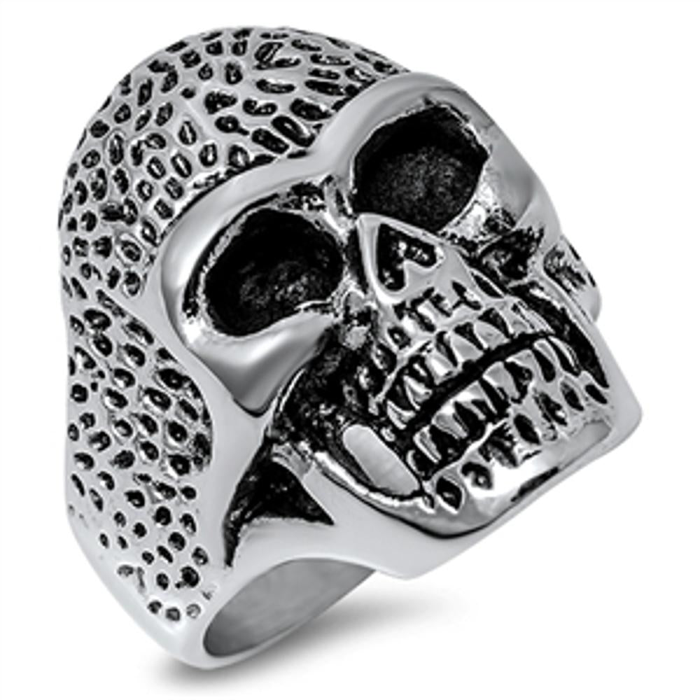 Biker Skull Chopper Hammer Finish Ring New 316L Stainless Steel Band Sizes 7-15