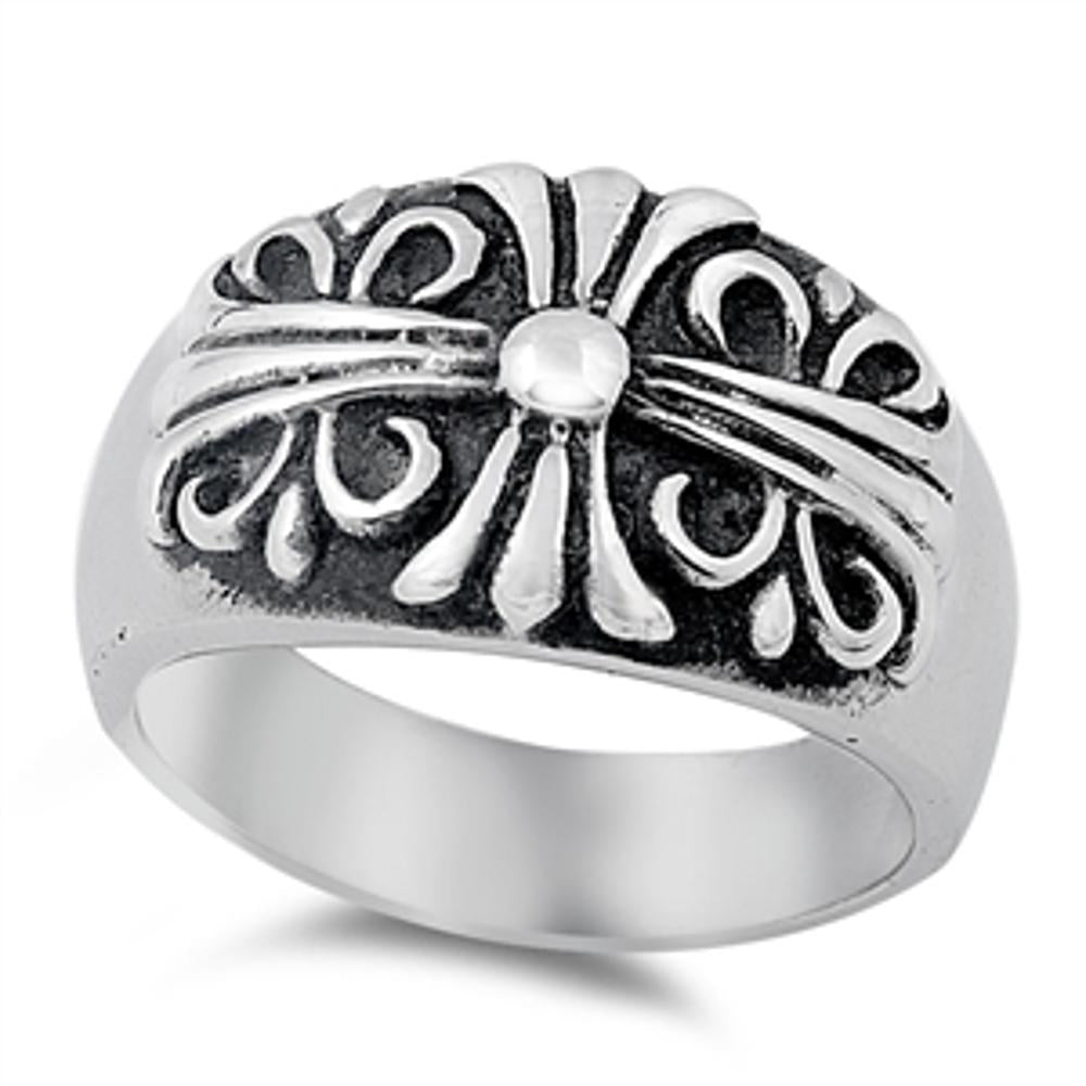 Fleur De Lis Cross Unique Design Ring New 316L Stainless Steel Band Sizes 7-15