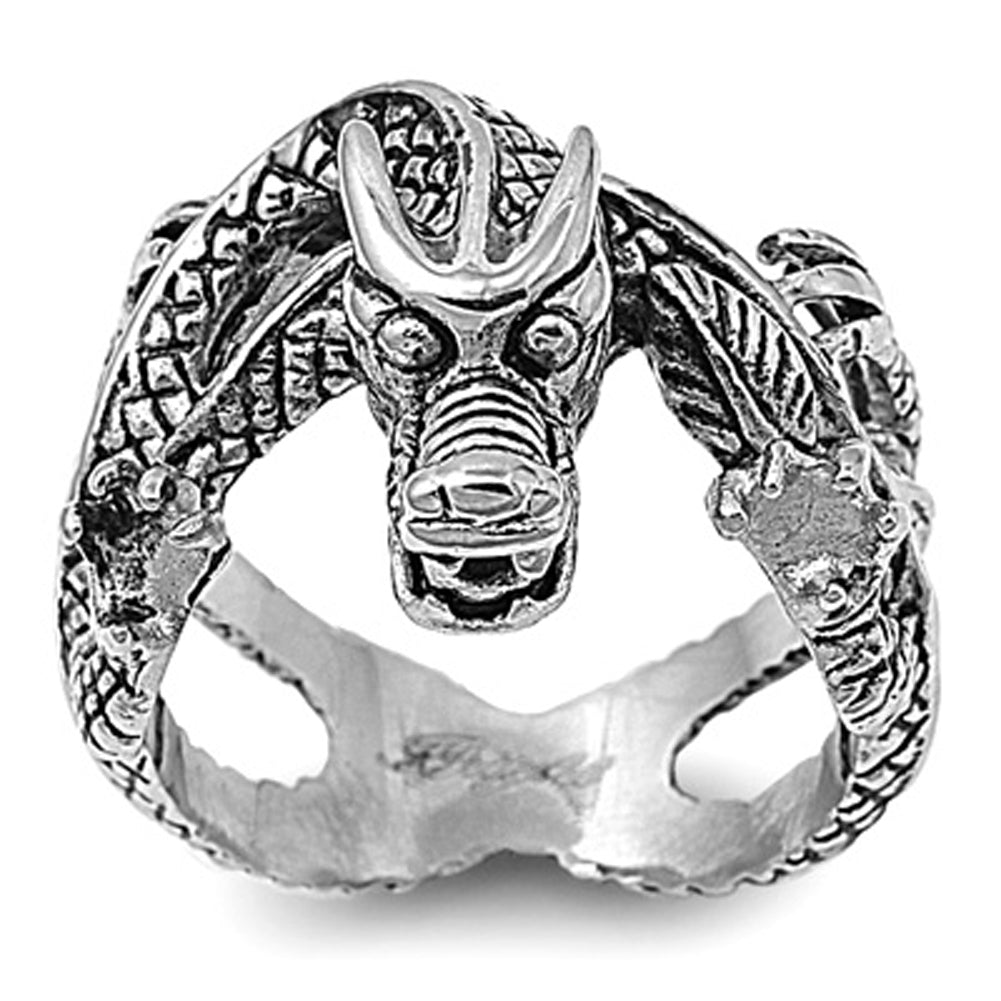 Men's Heavy Dragon Biker Ring Polished Stainless Steel Band New 20mm Sizes 9-15