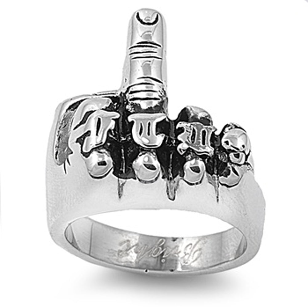 Men's Heavy Gang Middle Finger Biker Ring Stainless Steel Band 21mm Sizes 6-15