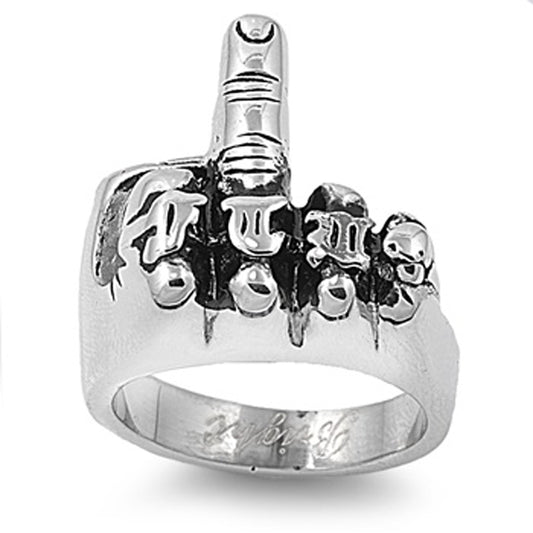 Men's Heavy Gang Middle Finger Biker Ring Stainless Steel Band 21mm Sizes 6-15