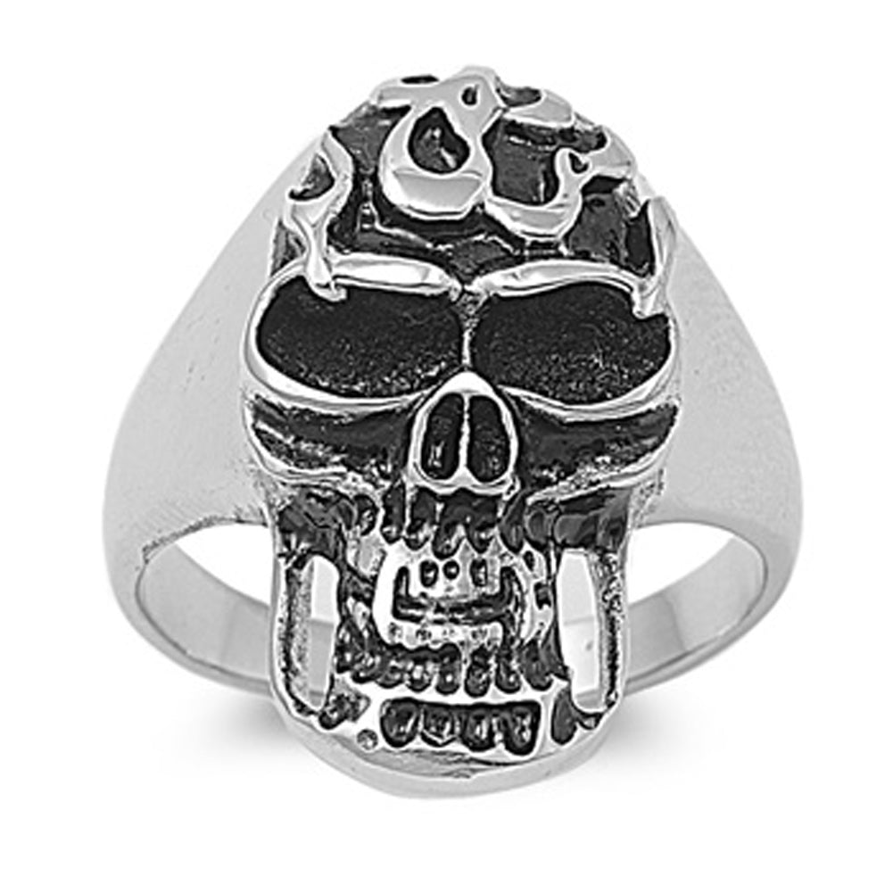 Men's Heavy Skull Biker Ring Polished Stainless Steel Band New 27mm Sizes 9-15