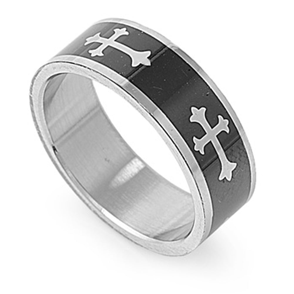 Men's Irish Cross Ring Fashion Polished Stainless Steel Band USA 8mm Sizes 8-13