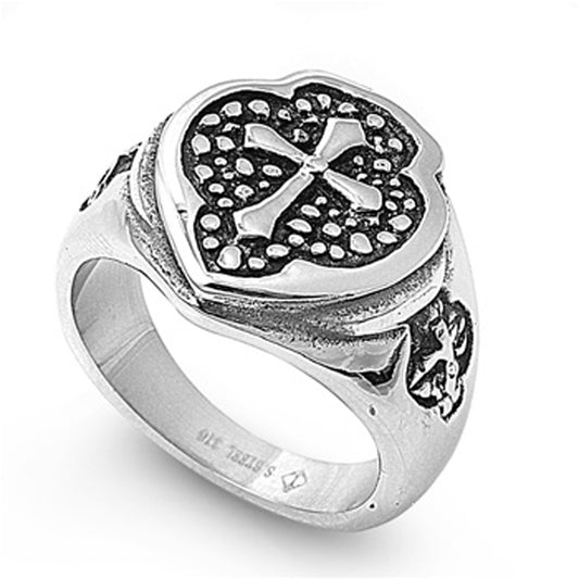 Men's Cross Heart Ring Polished Stainless Steel Band New USA 19mm Sizes 9-12