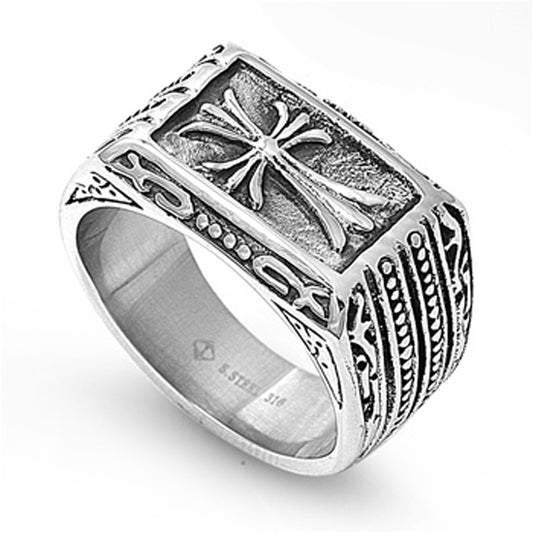 Mens Cross Ring Wholesale Polished Stainless Steel Band New USA 13mm Sizes 9-14