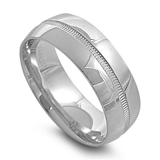 Men's Unique Ring Wholesale Polished Stainless Steel Band New 8mm Sizes 6-13