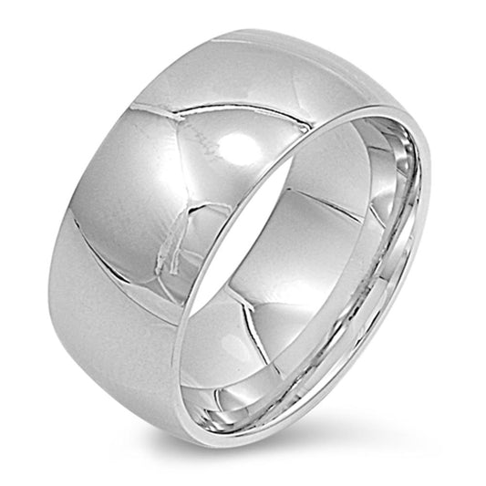 Stainless Steel Band Polished Plain Wedding Ring 316L Surgical 10mm Sizes 6-15