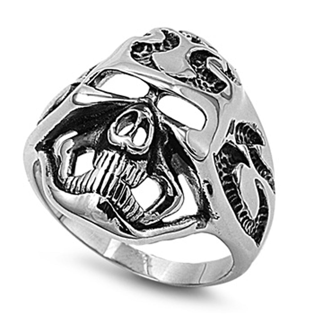 Mens Simple Heavy Skull Biker Ring Stainless Steel Band New USA 25mm Sizes 8-15