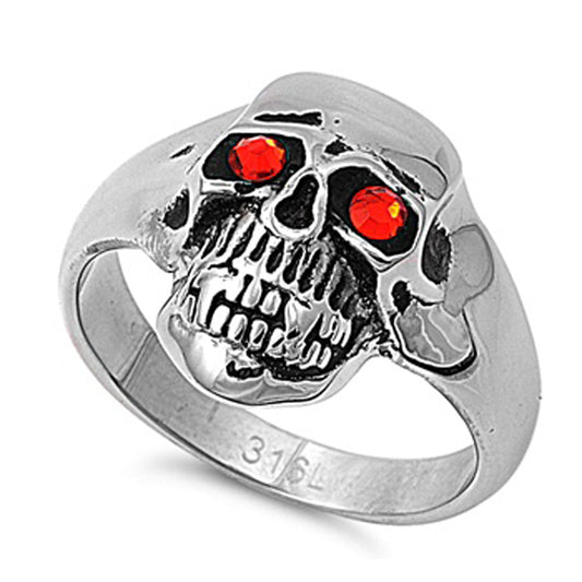 Men's Heavy Scary Skull CZ Eyes Ring Stainless Steel Band New 21mm Sizes 8-15