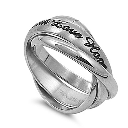 Mens Womans Faith Hope Love Ring Wholesale Stainless Steel Band 5mm Sizes 6-11