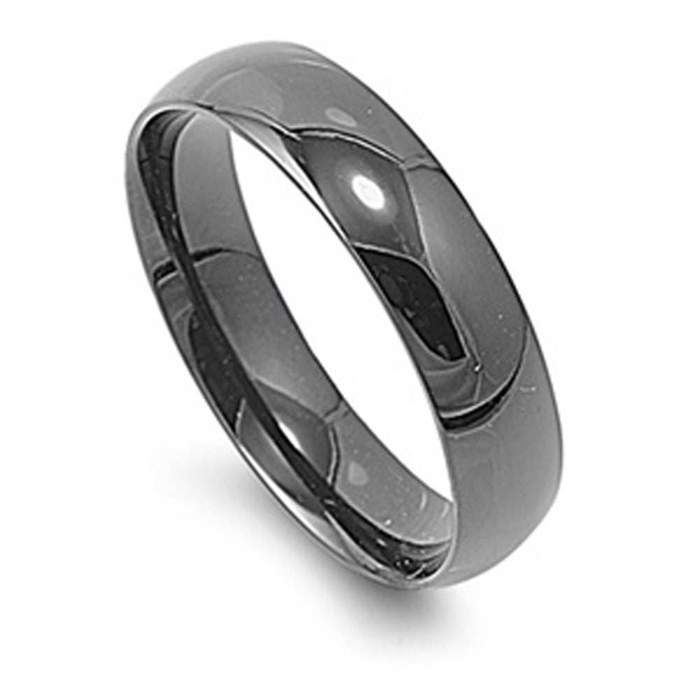 Men's Black Ring Classic Polished Stainless Steel Band New USA 6mm Sizes 5-15