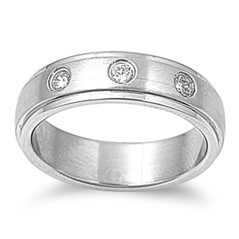 Men's CZ Wedding Ring Wholesale Polished Stainless Steel Band 6mm Sizes 9-13