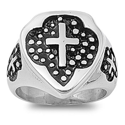 Mens Heavy Cross Shield Biker Ring Fashion Stainless Steel Band 24mm Sizes 9-14