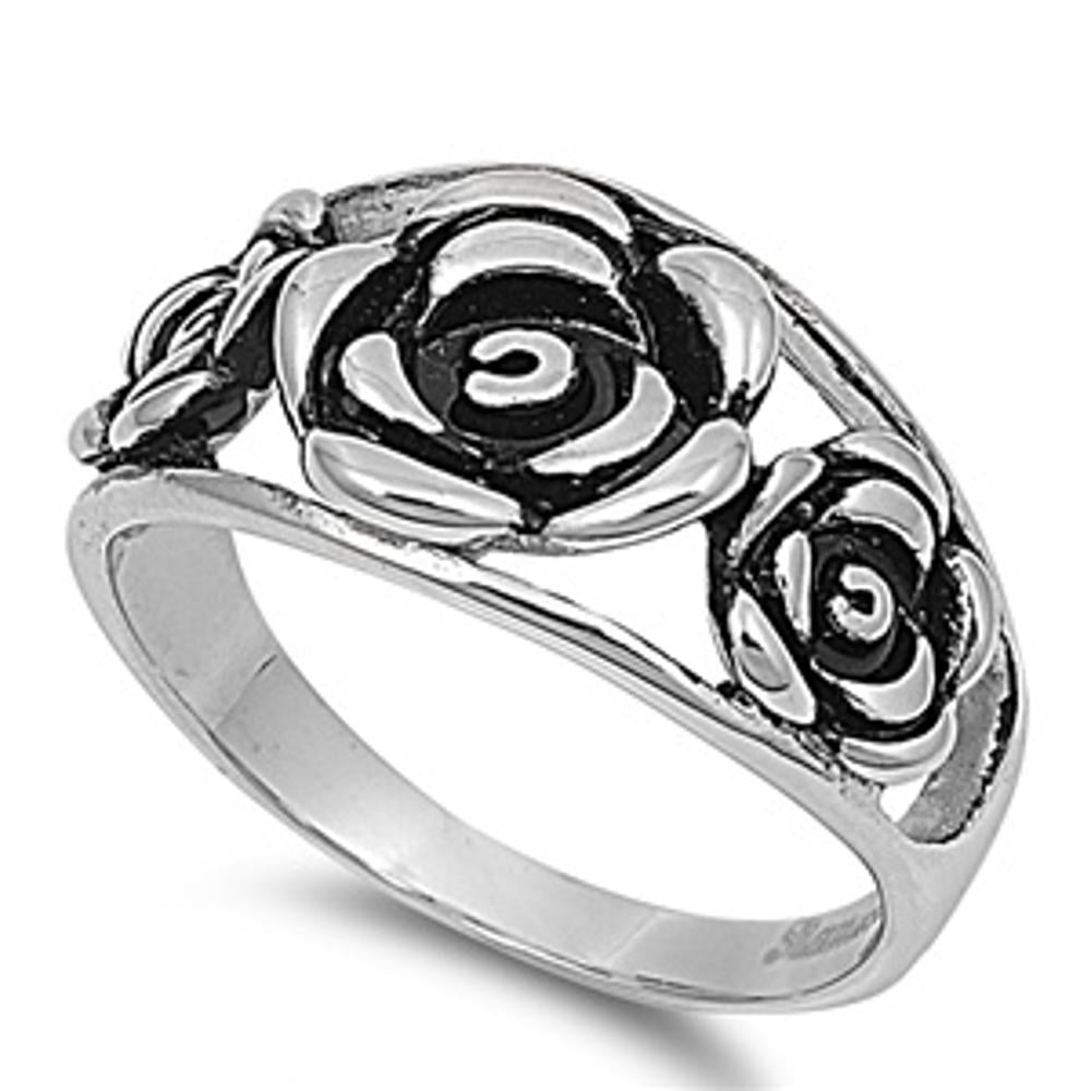 Men's Rose Flower Ring Unique Polished Stainless Steel Band New 12mm Sizes 5-10