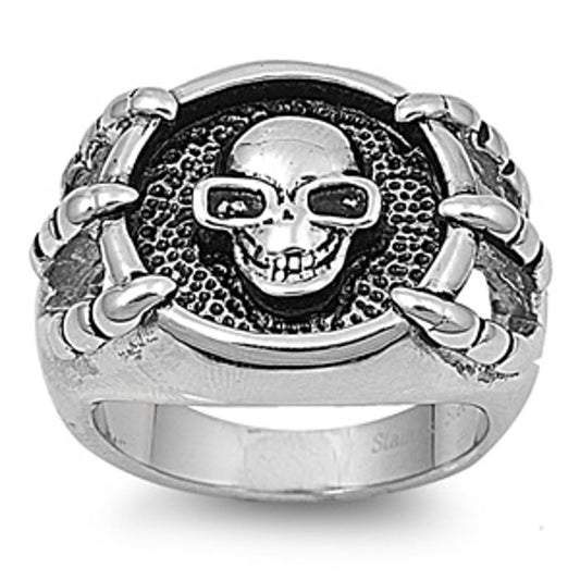 Mens Heavy Biker Skull Pitted Ring Stainless Steel Band New USA 23mm Sizes 9-15