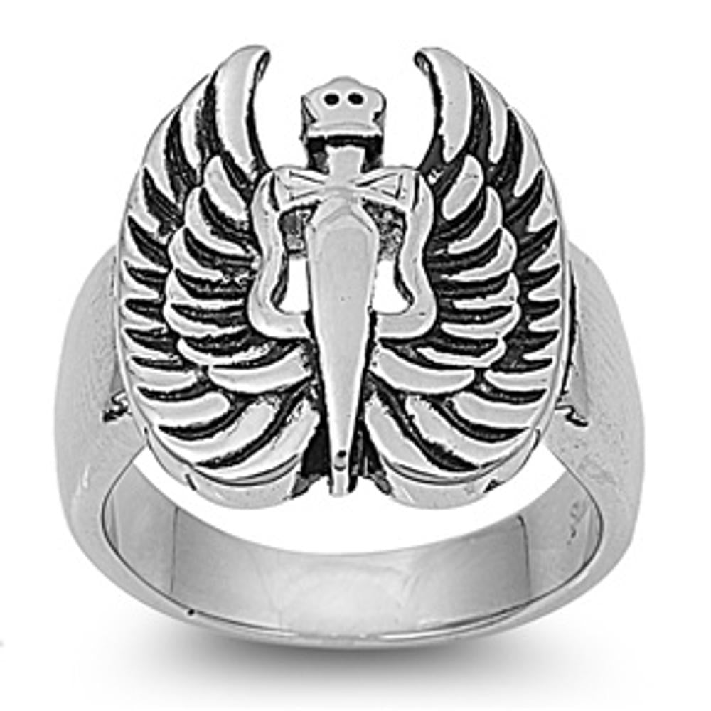 Mens Fancy Heavy Dagger Biker Ring Stainless Steel Band New USA 19mm Sizes 8-13