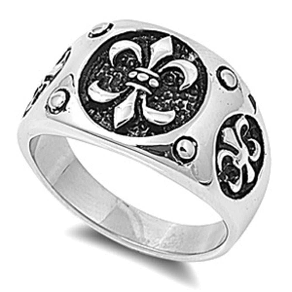 Fleur de lis Ring Unique Polished Stainless Steel Band New USA 16mm Sizes 8-15