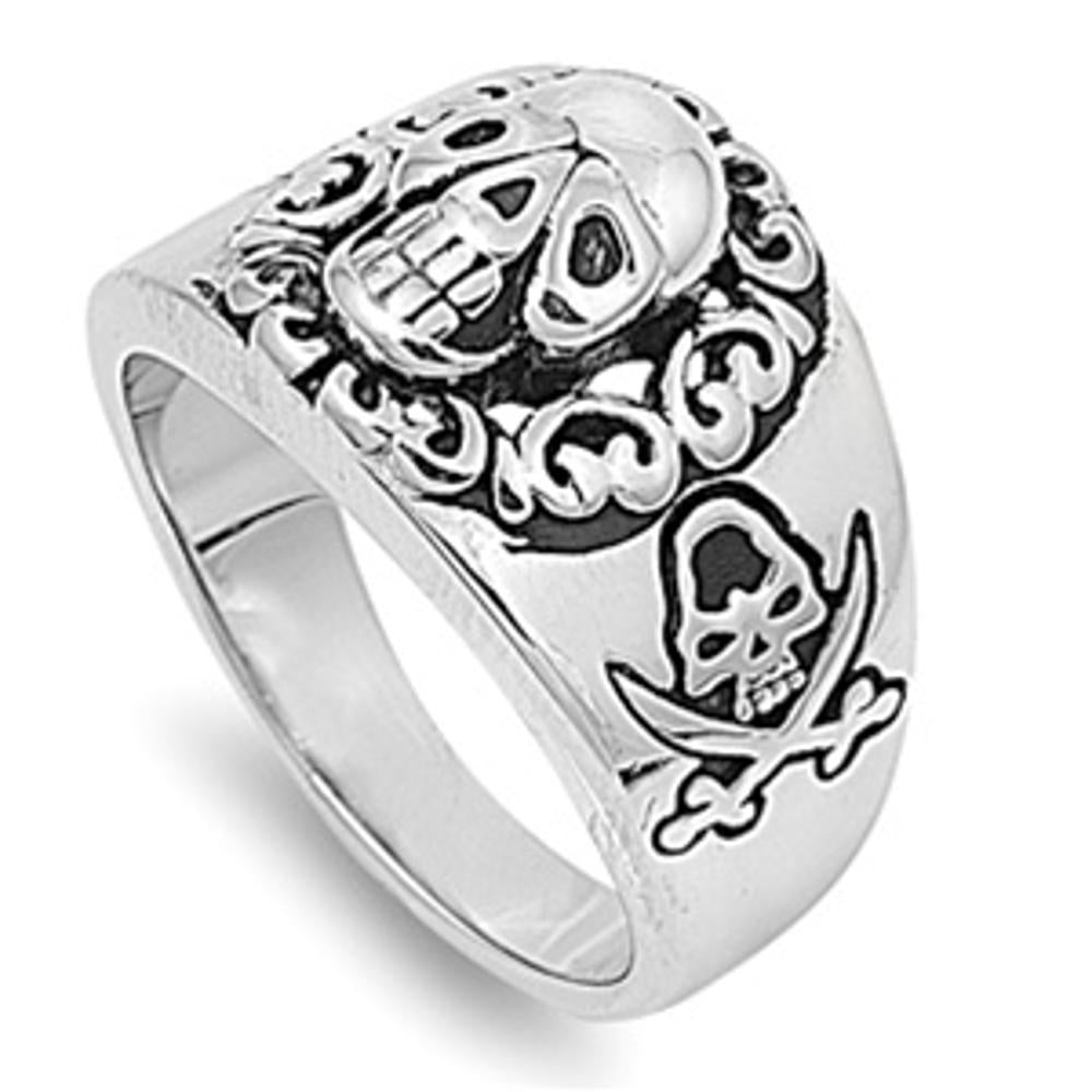 Men's Heavy Sword Skull Biker Ring Stainless Steel Band New USA 17mm Sizes 8-13