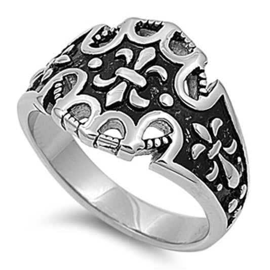 Men's Fleur de lis Ring Polished Stainless Steel Band New USA 17mm Sizes 8-13