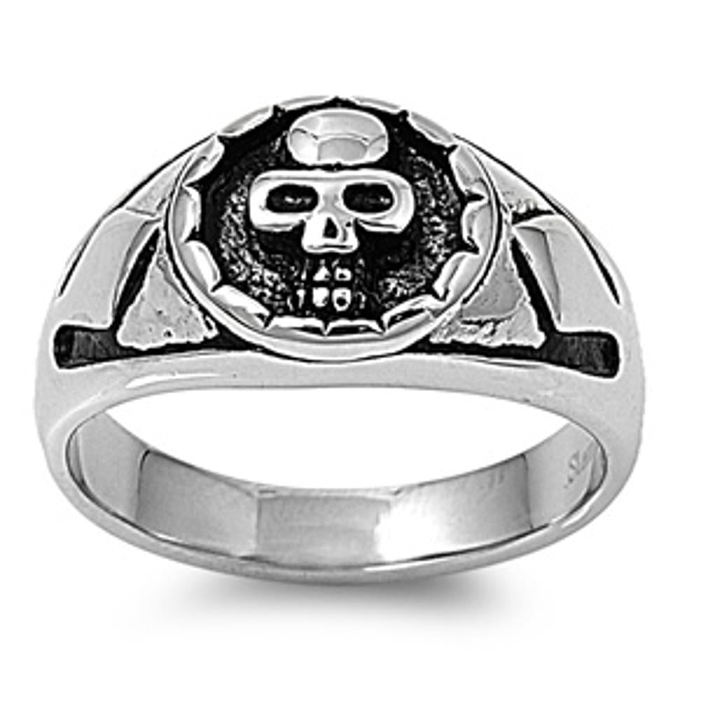 Men's Skull Biker Ring Polished Stainless Steel Band New USA 12mm Sizes 9-14