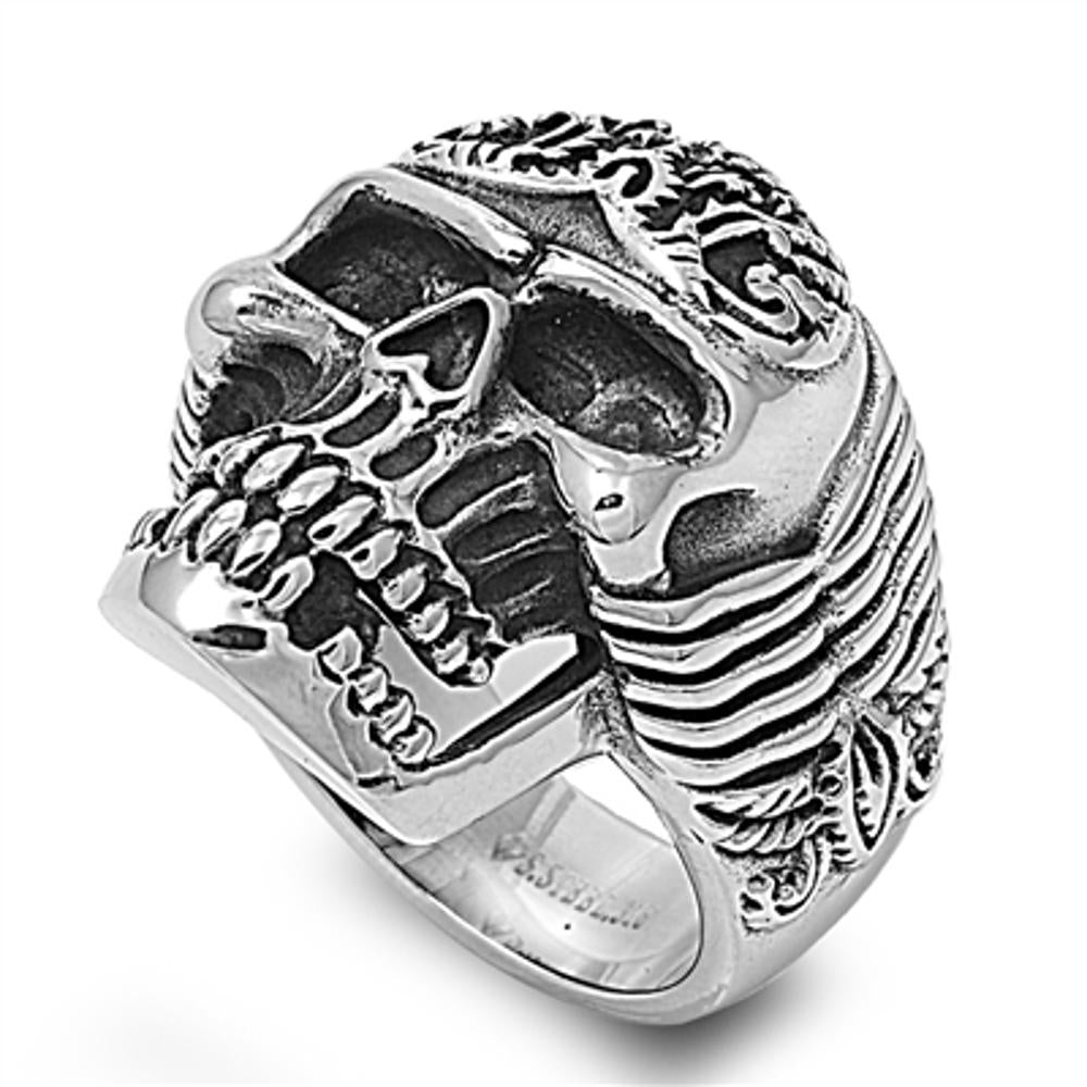 Men's Heavy Biker Skull Ring Polished Stainless Steel Band New 33mm Sizes 8-15