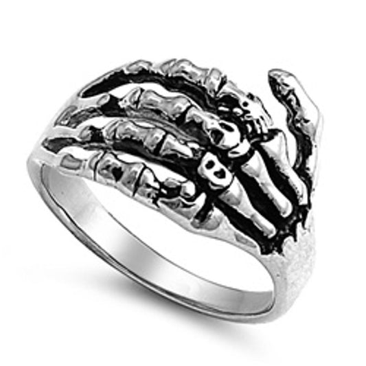 Men's Heavy Skeleton Hand Biker Ring Stainless Steel Band New 17mm Sizes 7-15