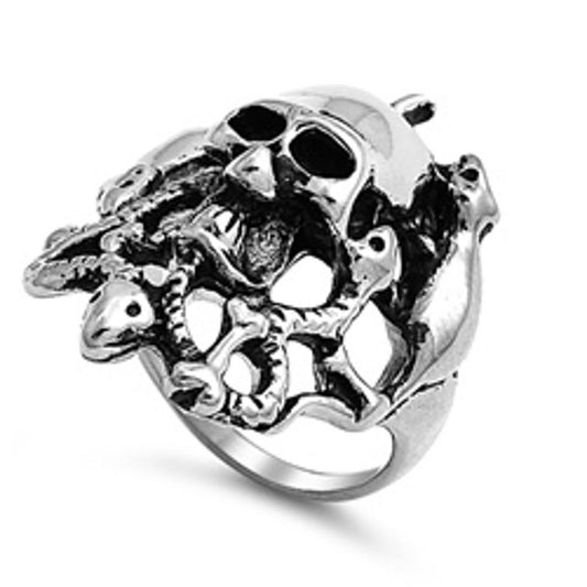 Men's Heavy Skull Snake Serpent Biker Ring Stainless Steel Band 35mm Sizes 9-14