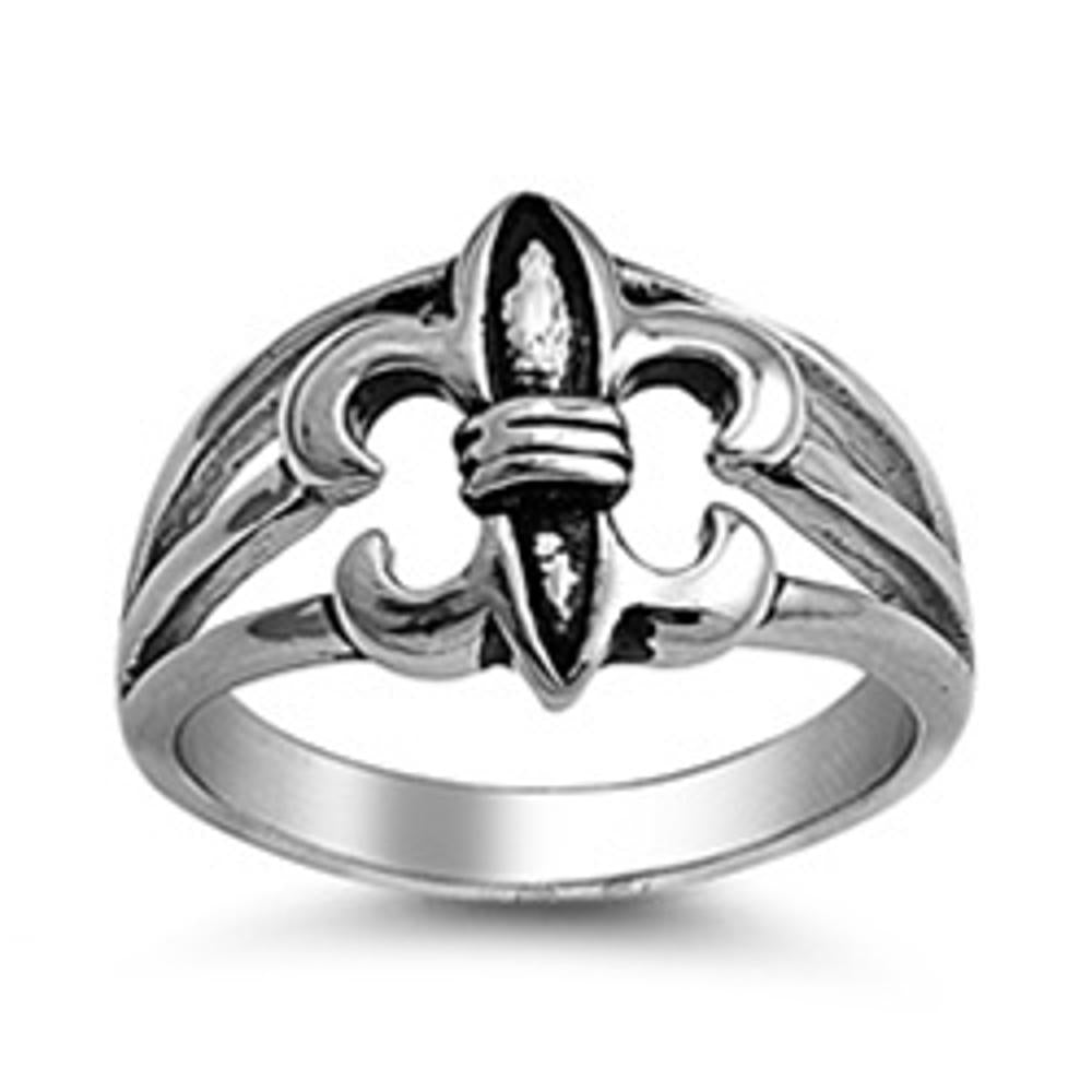 Men's Fleur de lis Ring Fashion Polished Stainless Steel Band 17mm Sizes 8-14