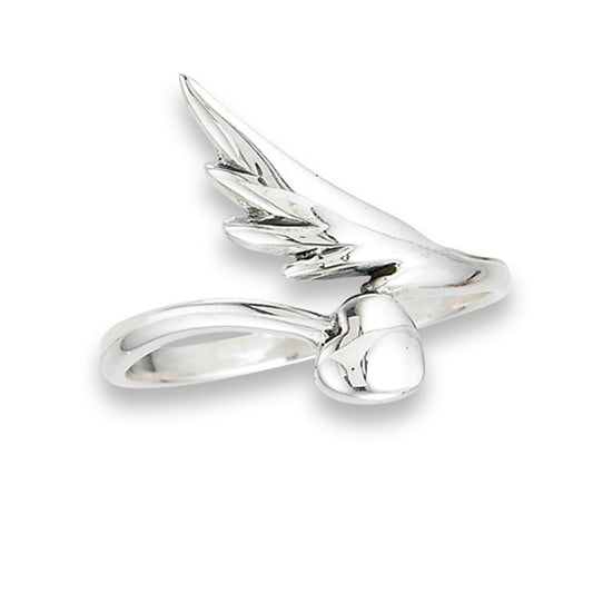 High Polish Heart Feather Wing Ring New .925 Sterling Silver Band Sizes 6-9