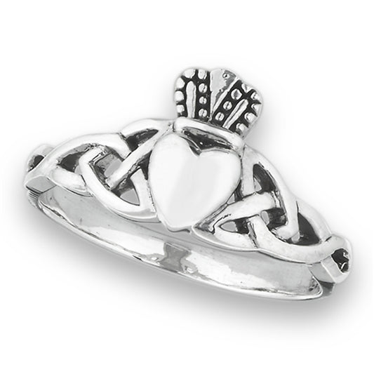 Claddagh Heart Friendship Ring .925 Sterling Silver Celtic Knot Band Sizes 6-10