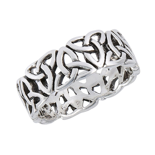 Oxidized Celtic Eternity Wedding Knot Ring .925 Sterling Silver Band Sizes 6-10