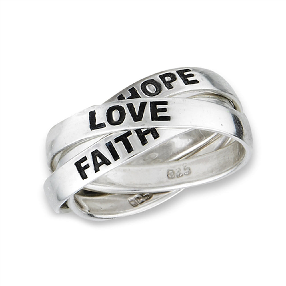 Faith Hope Love Script Word Triple Ring New .925 Sterling Silver Band Sizes 7-10