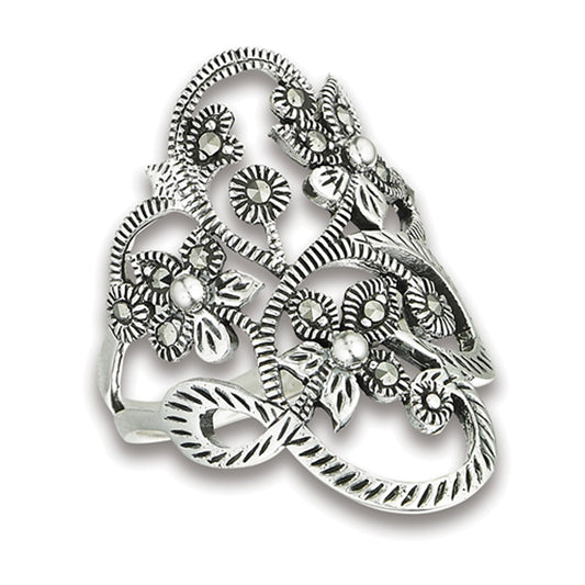 Marcasite Filigree Vine Flower Ring New .925 Sterling Silver Band Sizes 6-10