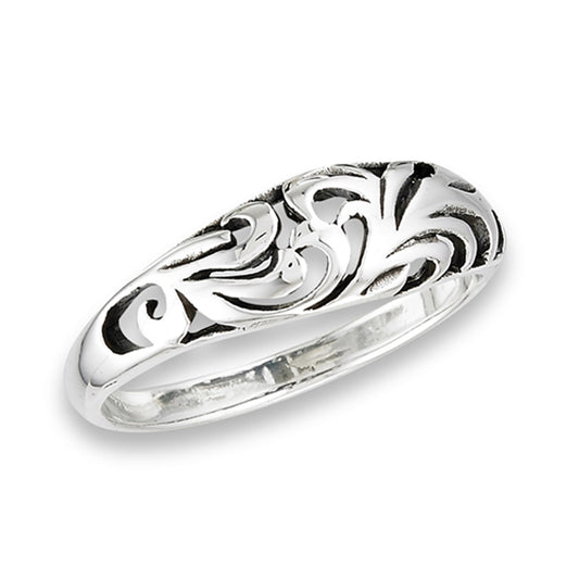 Oxidized Filigree Swirl Vintage Ring New .925 Sterling Silver Band Sizes 6-9