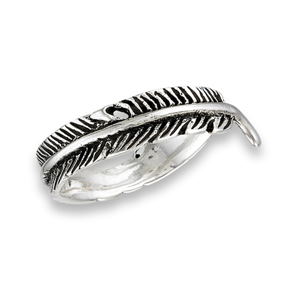 Oxidized Feather Wrapped Thumb Ring New 925 Sterling Silver Leaf Band Sizes 6-9