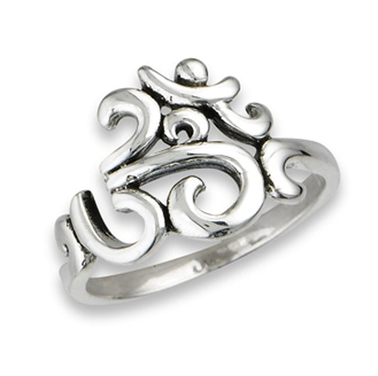 Oxidized Om Sign Filigree Script Ring .925 Sterling Silver Yoga Band Sizes 5-9