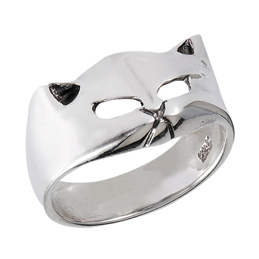 High Polish Cat Mask Ring New .925 Sterling Silver Animal Face Band Sizes 3-9