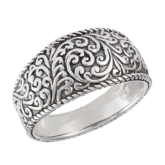 Oxidized Vine Flower Filigree Vintage Ring .925 Sterling Silver Band Sizes 7-9