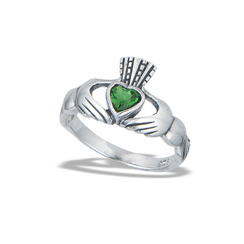 Claddagh Heart Emerald CZ Unique Ring New .925 Sterling Silver Band Sizes 5-9