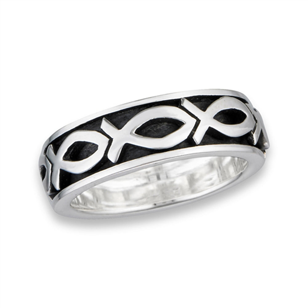 Spinning Ichthus Ring New .925 Sterling Silver Band Sizes 7-13