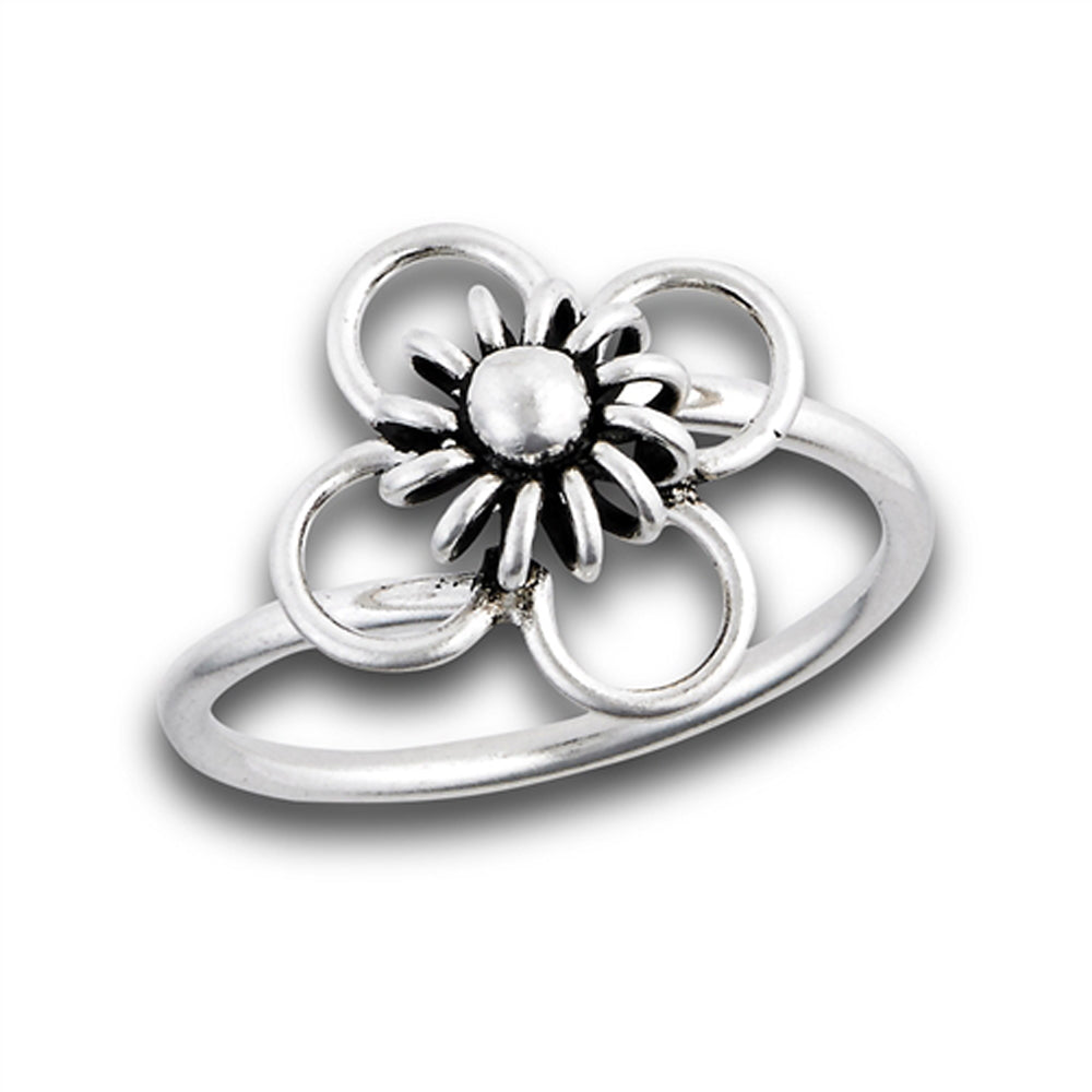 Loop Cute Flower Oxidized Nature Ring New .925 Sterling Silver Band Sizes 6-9