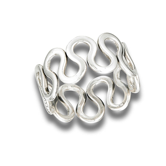 High Polish Loop Wave Modern Thumb Ring New .925 Sterling Silver Band Sizes 7-10