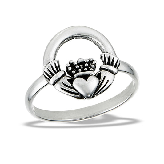 Round Claddagh Celtic Love Loyalty Ring .925 Sterling Silver Band Sizes 6-10