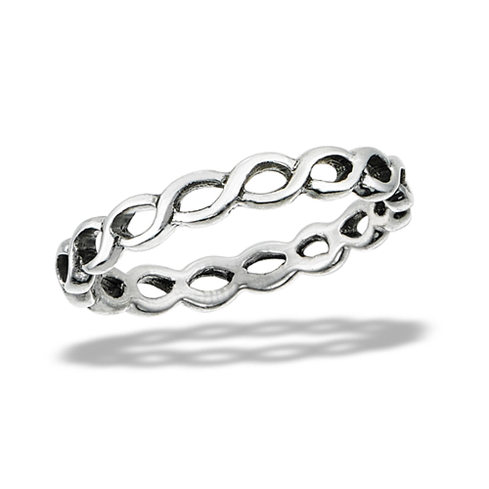 Simple Rope Weave Eternity Infinity Ring .925 Sterling Silver Band Sizes 6-10