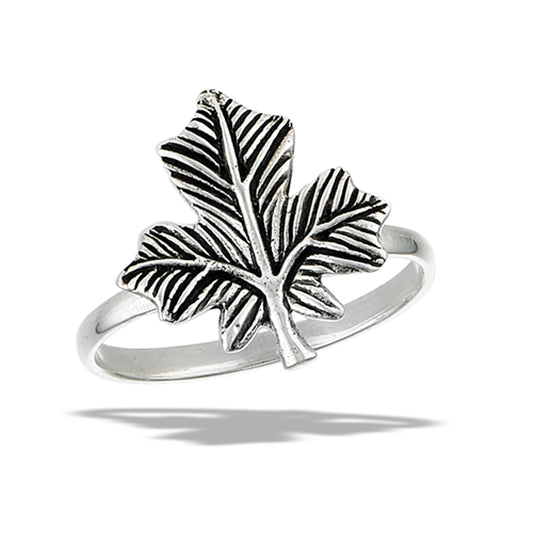 Oxidized Maple Leaf Promise Balance Ring .925 Sterling Silver Band Sizes 6-10