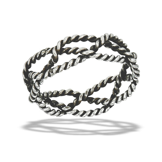 Ornate Intertwined Rope Knot Fashion Ring .925 Sterling Silver Band Sizes 6-10