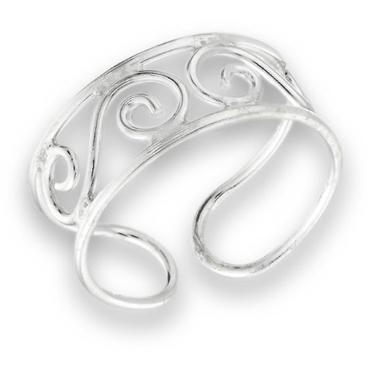 Bali Filigree Bohemian .925 Sterling Silver Festival Fashion Midi Adjustable Toe Ring Band