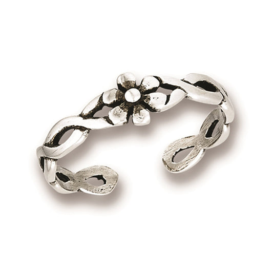 Midi Flower Simple .925 Sterling Silver Weave Braid Plumeria Toe Ring Band